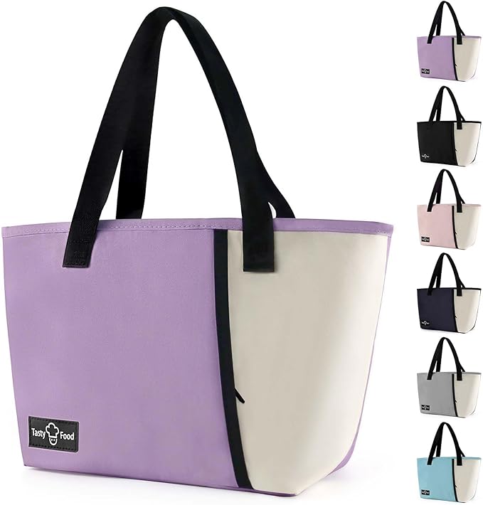 Lunch Bag for Women Men, Reusable Lunch Tote Lunch Box, Large Capacity Leakproof Lunch Tote Bags with Front Pocket for Work Office Picnic or Travel (Purple)