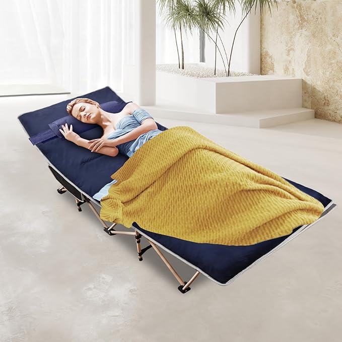 RedSwing XL Cot Mattress Pad, Cot Pads for Camping, 1.5''/3.2'' Thick Cotton Camping Cot Mattress Pads, Soft and Comfortable, Blue/Grey