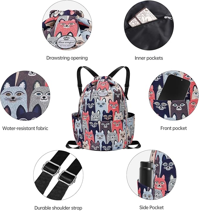 HUA ANGEL Floral Print Drawstring Bag - Lightweight Waterproof Cinch Sackpack with Side Pocket for Men & Women Travel Gym Bag