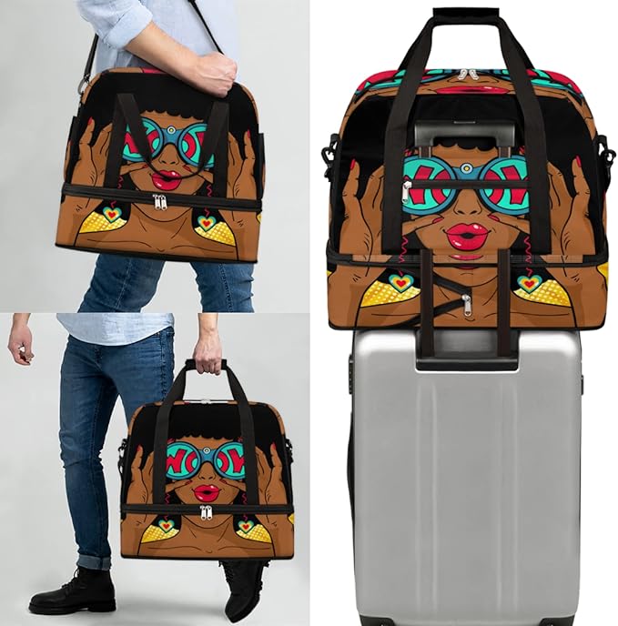 TropicalLife African Women's Wow Travel Duffle Bag, Sports Gym Bag with Shoes Compartment, Waterproof, Medium, Red