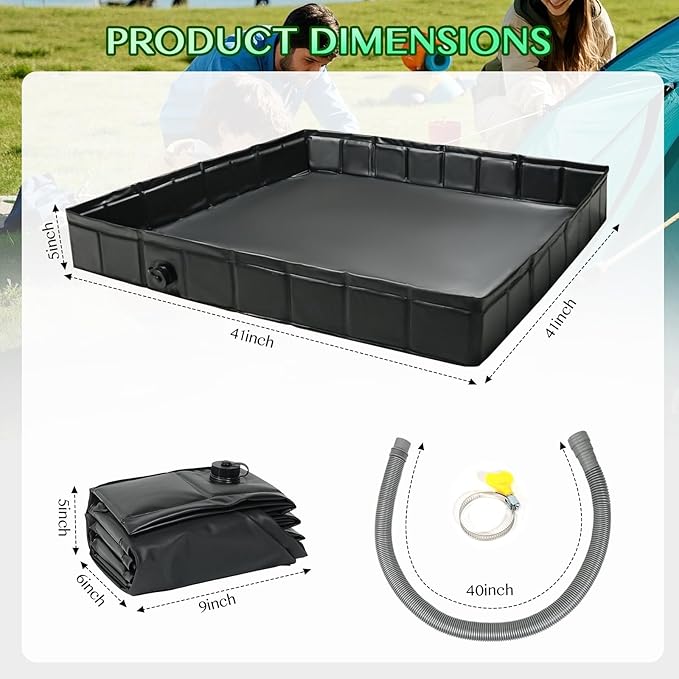Foldable Camping Shower Base 41"x41"x5" with Drain Pipe, Indoor/Outdoor Portable Shower Pan for Camping Tents, RVs, and More, Includes Storage Bag