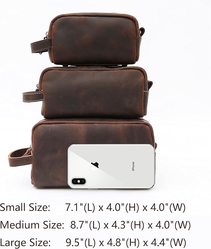 Leather Toiletry Bag for Men Travel Shaving Dopp Kit-Large Cosmetic Bags Toiletries Bathroom Organizer
