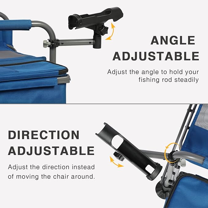 EVER ADVANCED Fishing Chair with Rod Holder and Cooler, All Terrain Ice Fishing Chair with Adjustable Feet, Mesh Back Folding Camping Chair with Shoulder Strap, Heavy Duty Supports 350LBS