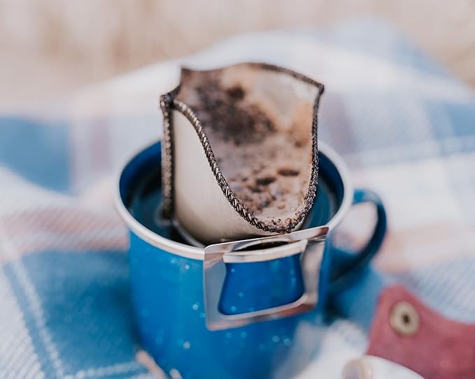 Lightweight Stainless Camping Backpacking and Hiking Pour Over Coffee Dripper with Olive Canvas Storage Pouch 6*4inch