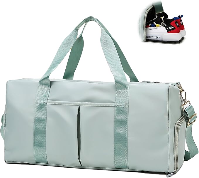 Women Gym Bag with Separation for Wet and Dry, Shoe Storage, Waterproof Travel Duffle Bag for Gym, Swimming, Yoga, Sports (Green)
