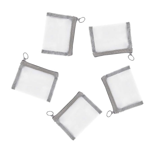 Patu Mini Zipper Mesh Bags, 4" x 5", Size S / A7, 5 Pieces, Beauty Makeup Lipstick Cosmetic Accessories Organizer, Small Travel Kit Storage Pouch, Gray