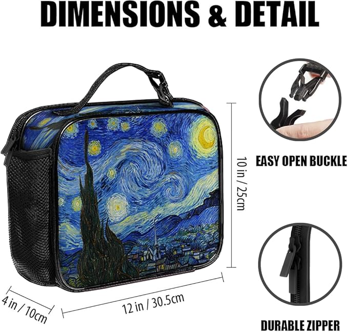 Van Gogh Lunch Bag Reusable Insulated Starry Night Lunch Box Keep Food Cooler Thermal Lunch Tote for Women Men