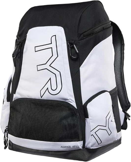 Alliance Backpack, 45L Capacity, Wet and Dry Compartments, Team Colors, White/Black, 45 Liter