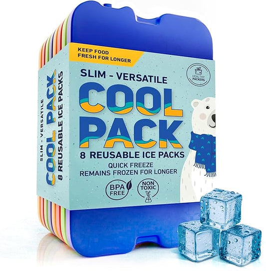 Ice Packs for Lunch Bags - Original Cool Pack | Slim & Long-Lasting Reusable Ice Pack for Lunch Box, Lunch Bag and Cooler | Freezer Packs for Coolers (Set of 8)