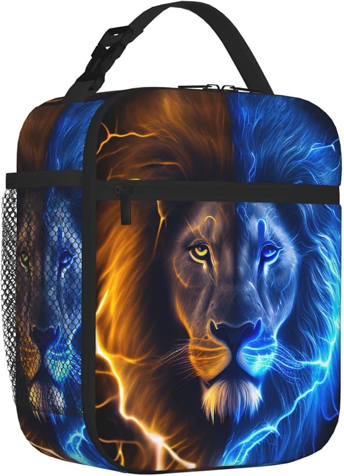 SARA NELL Cool Lion Insulated Lunch Bag Ice and Fire Lion Lunch Cooler Box for Women Men Teens Kids, Reusable Lunch Tote Bag, Thermal Insulated Lunch Bags for Work, Picnic, School or Travel