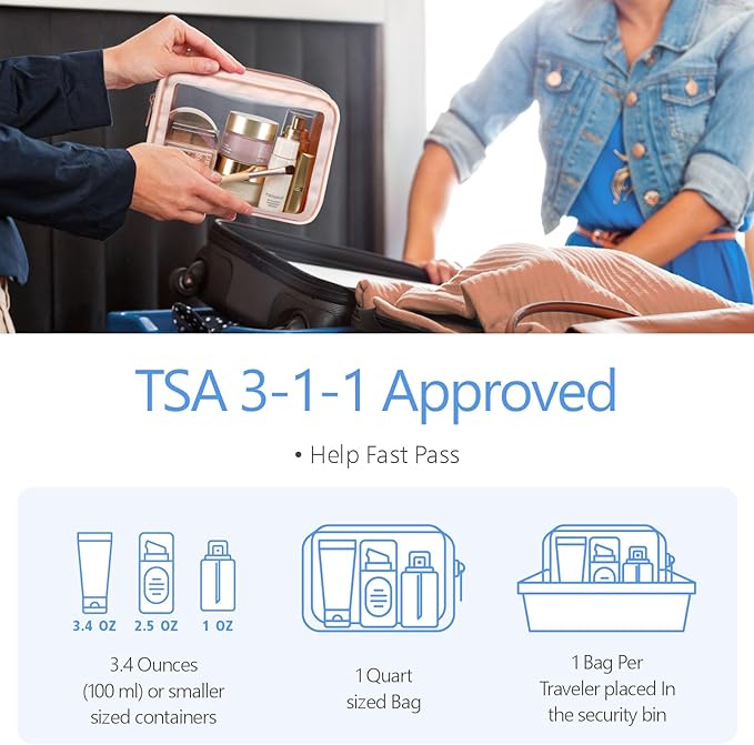 PACKISM TSA Approved Toiletry Bag - 3 Pack Upgrade Color-Edged Clear Makeup Bag, Clear Toiletry Bag For Traveling Fits Various Storage Needs, Pink