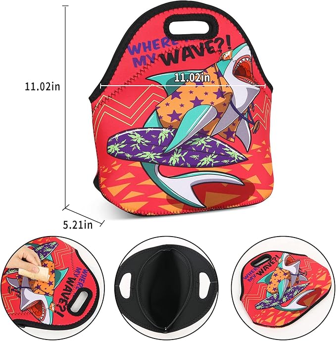 Violet Mist Pink Shark Neoprene Lunch Bag for Men Women Insulated Cute Lunch Box Tote Washable HandBags with Zipper for Adult Work Travel Picnic Thanksgiving Christmas Gift