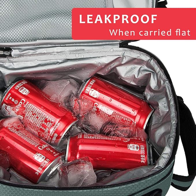 Expandable Insulated Lunch Bag, Leakproof Flat Lunch Cooler Tote with Shoulder Strap for Men and Women, Suitable for Work & Office by Tirrinia, Grey