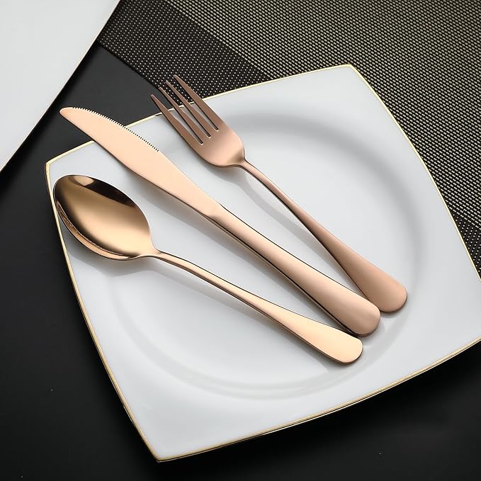 DEVICO Camping Utensils, Portable Travel Utensils with Case, Stainless Steel Reusable Silverware for Lunch Adult, 5Pcs Cutlery Set Includes Knife Spoon Fork Chopsticks and Case (Rose Gold)