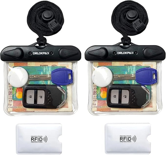 DRLOKPAK Submersible Waterproof Wallet Surf Dry Car Key FOB Case Bag 2Pack Waterproof Pouch Holder For Key Credit Door Ship Card Cash ID Driver Fishing Hunting License(Clear＋Clear