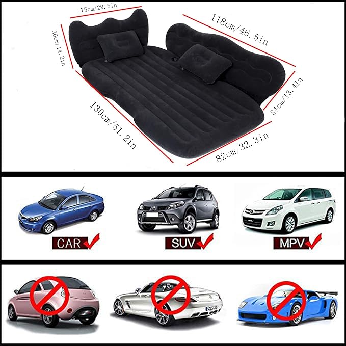 Inflatable Car Air Mattress Back Seat Bed,Thickened Car Travel Camping Air Mattress with Air Pump,Blow Up Bed Portable Car Sleeping Mattress for Car Universal SUV