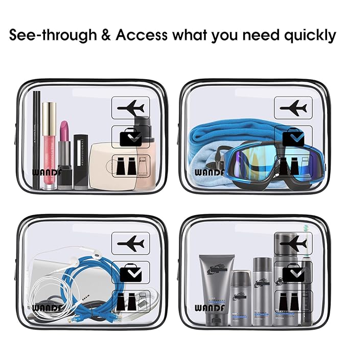 TSA Approved Clear Travel Toiletry Bag wih Zippers Carry-on Travel Accessories Quart Size Toiletries Cosmetic Pouch Makeup Bags for Men and Women (4pcs)