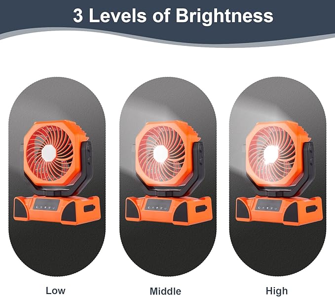 Rechargeable Fan,Operated Camping Battery Powered Fan with Hook&Bright LED Light,Remote Control Timer Auto Oscillation Cordless for Outdoor Power Outage,Tent,Picnic,Barbecue,Fishing,Travel,Home