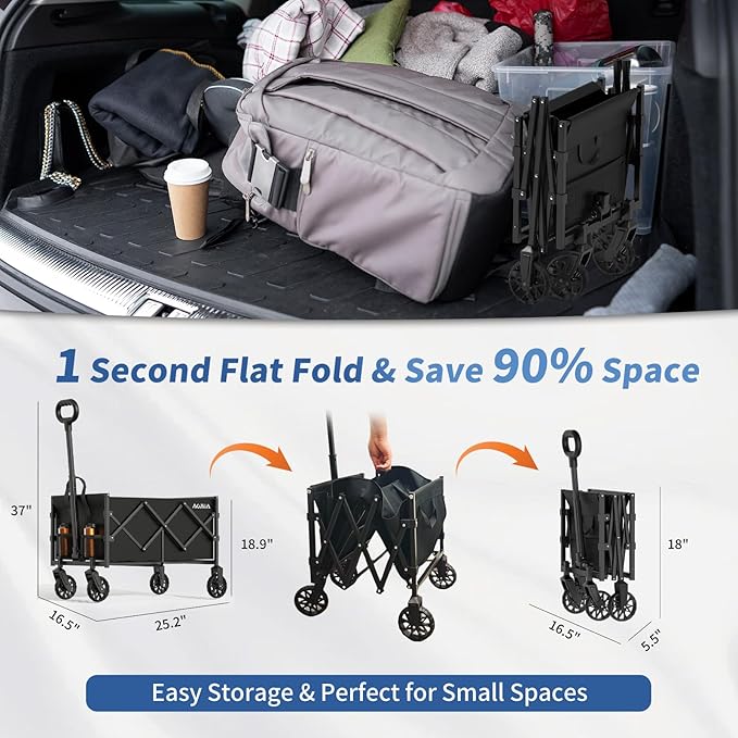 Collapsible Foldable Wagon with Wheels Heavy Duty Folding Wagons Carts 360LBS Weight Capacity Portable All Terrain Utility Wagon Cart for Groceries Sports Garden Shopping Camping Beach Fishing