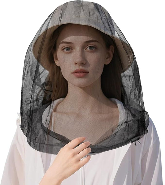 Oversized Mosquito Net 42 x 25 Inches Ultra Large Mosquito Head Net Face Neck Fly Mesh Netting Fits All Hats for Outdoor Camping Hiking Fishing Gardening Safari(Black)