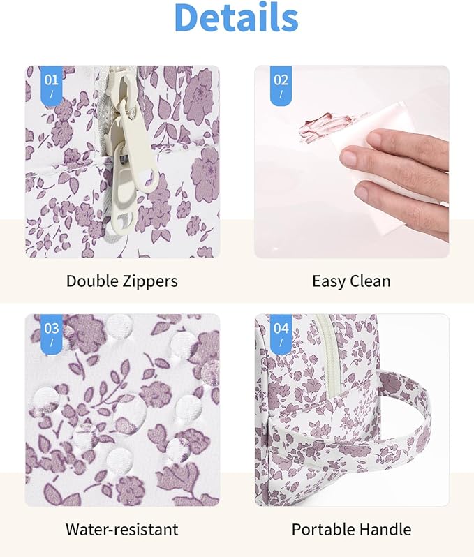 Narwey Clear Makeup Bag Cosmetic Bag with Zipper for Travel, Clear Toiletry Bags for Traveling Toiletries Women Men, Make Up Pouch with Handle, Skincare Bag (Little Dusty Pink Flower)