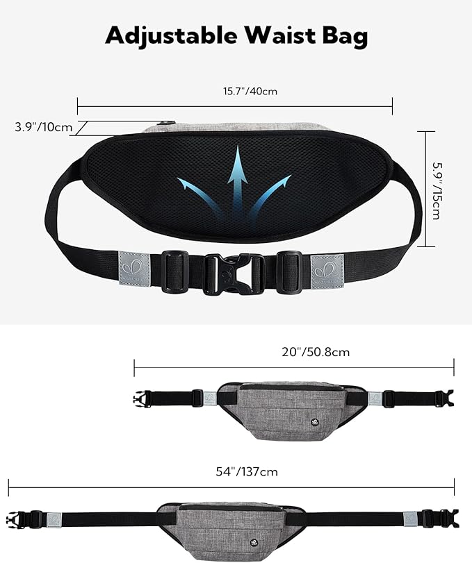 WATERFLY Fanny Pack for Men Women Water Resistant Large Hiking Waist Bag Pack Carrying All Phones for Running Walking Traveling