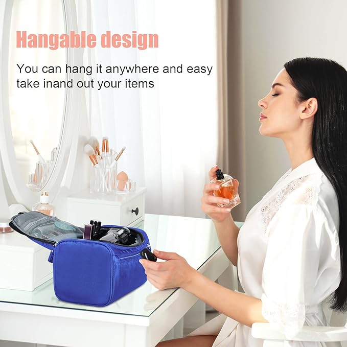 Hanging Toiletry Bag for Women and Men Traveling Makeup Large Capacity Cosmetics Portable Dopp Kit Storage Organizer Bag with Hanging Hook for Toiletries Brushes (Navy Blue)