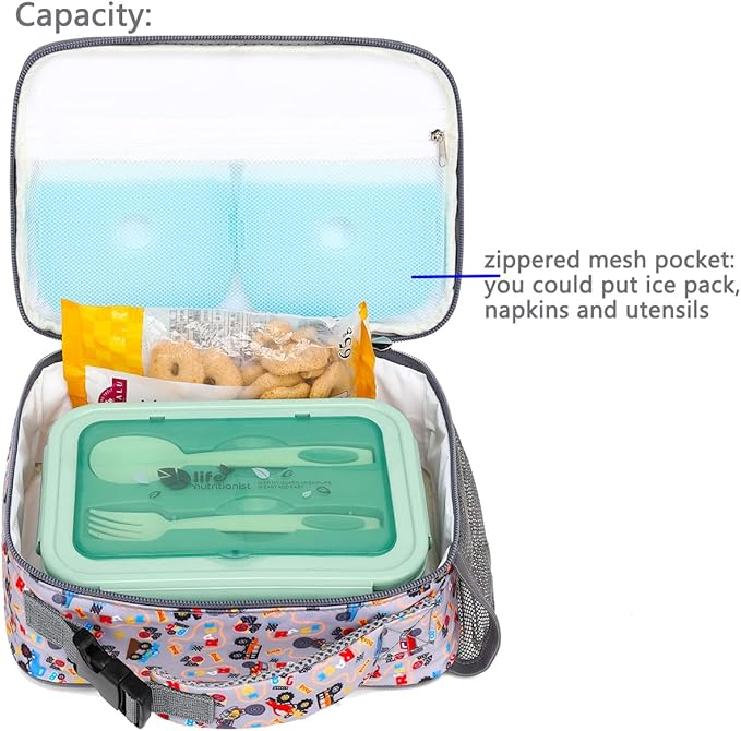 FlowFly Kids Lunch box with buckle Insulated Cooler Back to School Thermal Meal Tote Kit for Girls, Boys, Truck