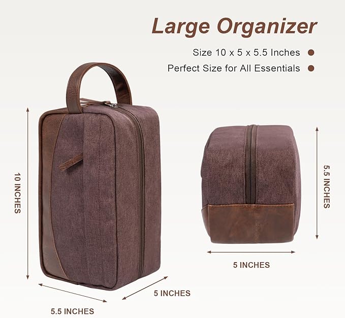 Travel Toiletry Bag for Men, Hanging Toiletry Organizer, Water Resistant Shaving Kit with Large Capacity for Travel Accessories (Coffee Brown)
