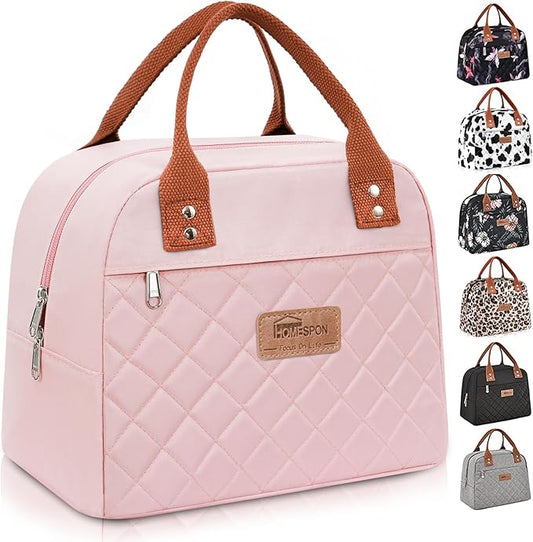 HOMESPON Insulated Lunch Bag for Women Men Adults Lunch Tote with Front Pocket Lunch Box Container Cooler Bag for Work Picnic (Pink)