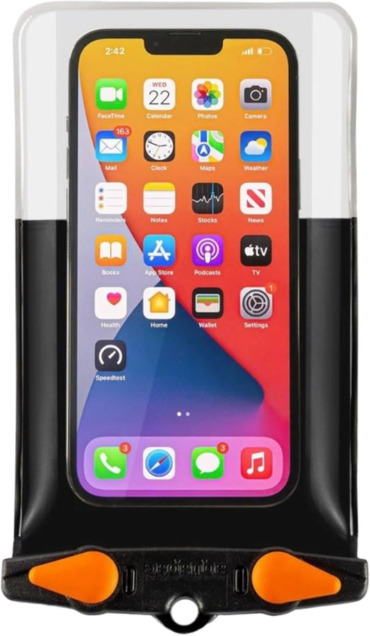 Aquapac Waterproof Phone Case, Large, Black, Lanyard, iPhone and Android, Made in The UK, Hiking, Mountain Biking, Running Accessory, Travel Essential, 5 Year Warranty. IPX8 Certified to 30 ft deep.