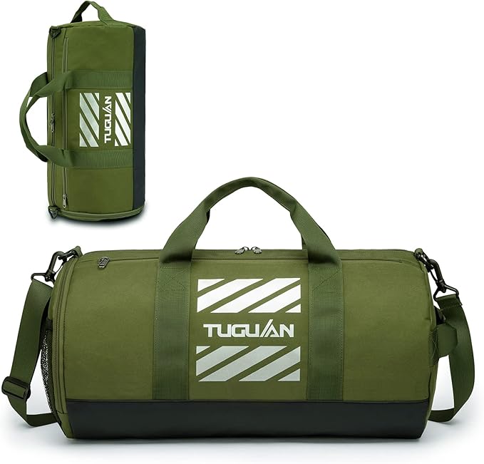 TUGUAN Basketball Gym Bags for Men Women Small Travel Duffle Bag with Wet Pocket & Shoes Compartment Overnight Weekender Duffel Bag Sports Gym Tote bag Man 40L, Green