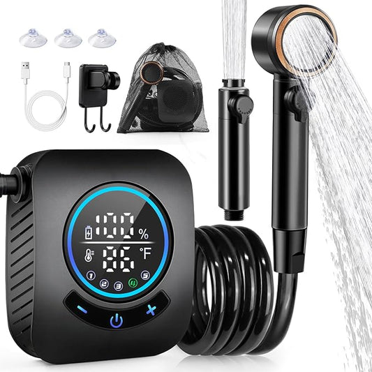 AUTOPkio Portable Camping Shower, Rechargeable Camp Shower Pump with USB Cable & Electric Outdoor Shower Head Sprayer for Camping, Hiking, Pet Bathing, Washing