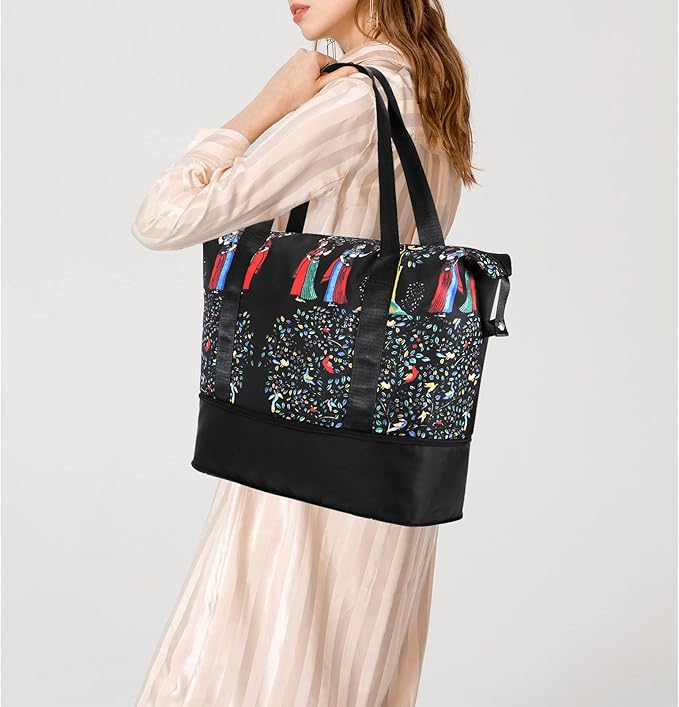 Womens Travel Duffel Bag Lightweight Sport Gym Bag Waterproof Weekender Overnight Bag with Wet and Dry Separation Pocket for Gym Training Yoga Fitness Swimming