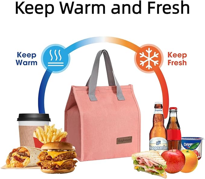 Lunch bag, Insulated Lunch Bag for Women Men, Lunch Containers Reusable Lunch Tote Bags for Work, Travel, Outdoor (Pink)