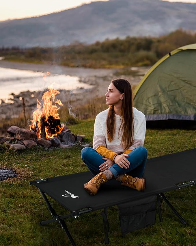 Sportneer Camping Cot: 78.3"x28.7"x14.6" Comfort Cot Bed for Camping Traveling Guest Bed, Sleeping Cots for Adults with Side Pockets & Storage Bag - Ease of Assembly, Support 330 Lbs