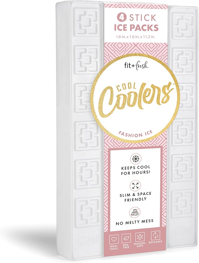 Cool Coolers XL Fashion Ice by Fit + Fresh, 4pk Ice Packs for Coolers, Freezer Packs for Lunchboxes, Pearl White