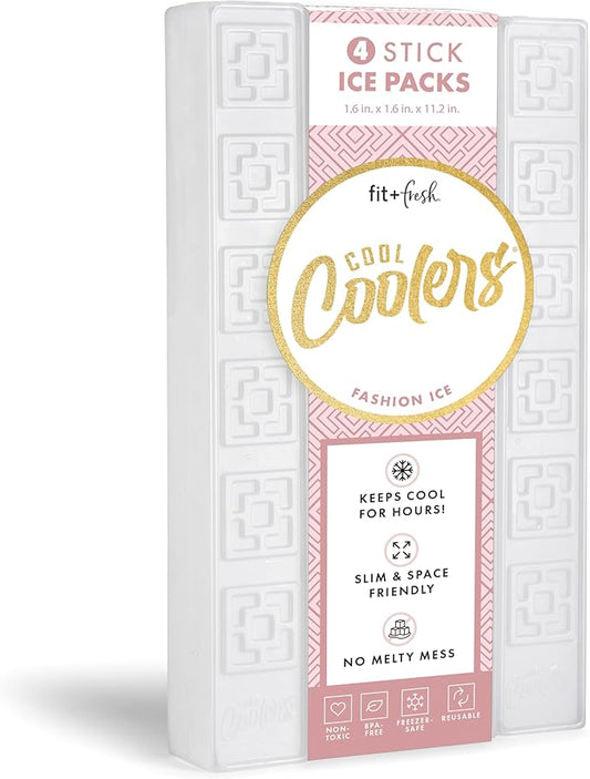 Cool Coolers XL Fashion Ice by Fit + Fresh, 4pk Ice Packs for Coolers, Freezer Packs for Lunchboxes, Pearl White