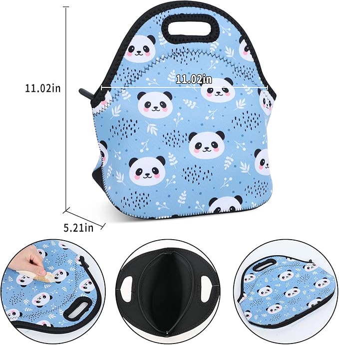 Violet Mist Panda Neoprene Lunch Bag for Women Kawaii Cute Insulated Lunch bags Handbag Reusable Lunch Box Gift for Women Work Picnic Office Christmas Gift
