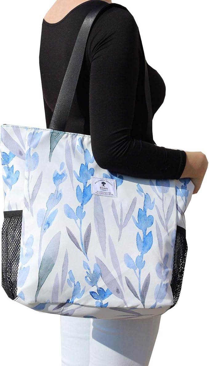 ESVAN Original Floral Water Resistant Large Tote Bag Shoulder Bag for Gym Beach Travel Daily Bags Upgraded