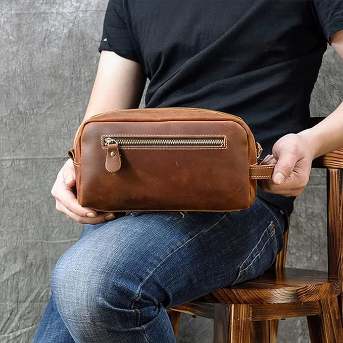 Travel Toiletry Bag for Men Leather Dopp Kit Bags Christmas Gift