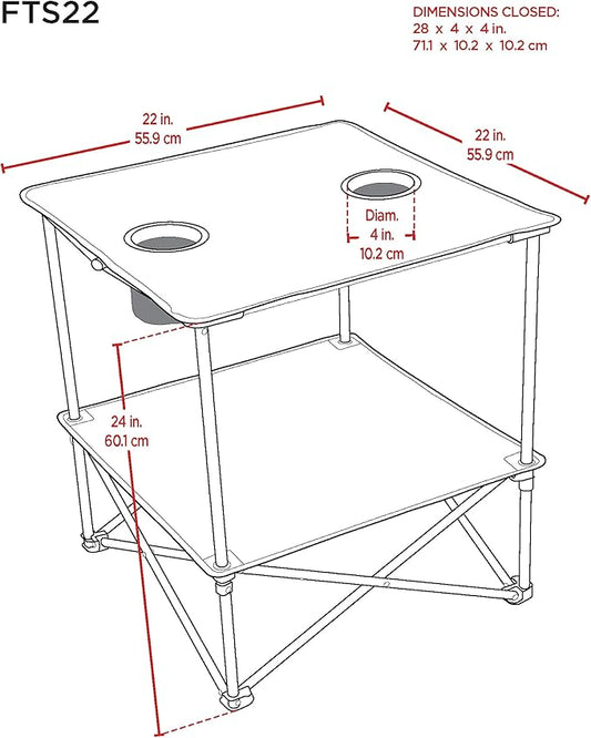 Rio Brands 22" Square Lightweight Fabric Portable Folding Beach Table with Cupholders, Blue