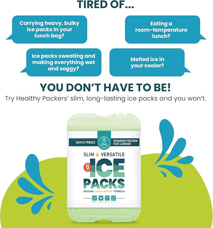Healthy Packers Cool Pack, Slim Long-Lasting Ice Packs - Great for Coolers or Lunch Box