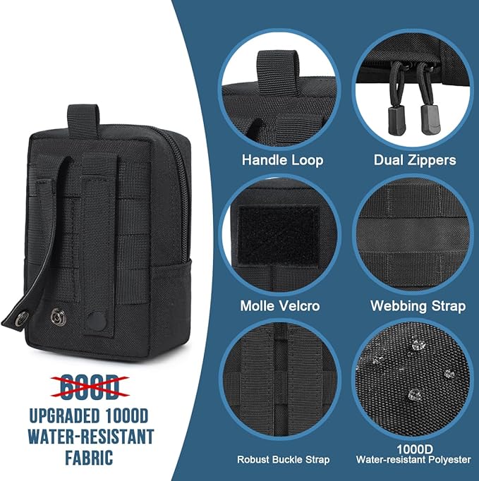 MUCHER 2 Pack Molle Pouches Tactical Pouches EDC Pouch Organizer Molle Bag Utility Pouch with 4 Carabiners for Outdoor Hiking Hunting Camping Training