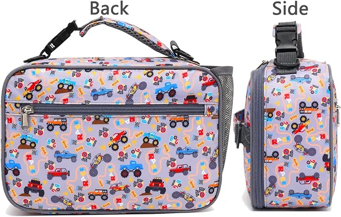 FlowFly Kids Lunch Bag, Durable Insulated School Lunch Box with Shoulder Strap and Bottle Holder, Water-resistant Thermal Small Lunch Cooler Tote for Teen Boys & Girls,Truck