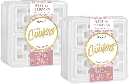Cool Coolers Fashion Ice by Fit & Fresh, 6 Pack Large Slim Ice Packs, Unique Ice Pack Design for Womens Lunch Bag, Space Saving Reusable Ice Packs for Lunch Boxes, Cooler Ice Packs, Pearl White, 6PK