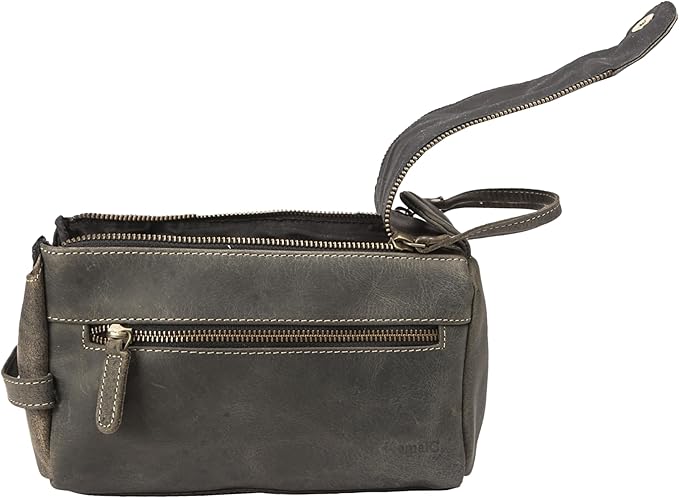KomalC Premium Buffalo Leather Unisex Toiletry Bag Travel Dopp Kit