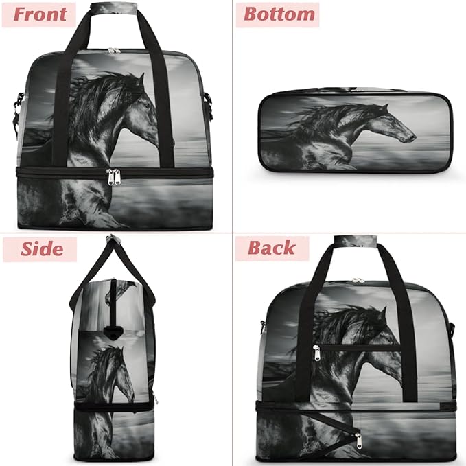 Horse Foldable Travel Duffel Bag, Expandable Sports Gym Bag with Shoes Compartment Weekender Overnight Totes Bags for Women Men