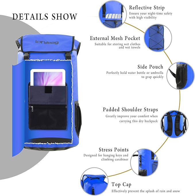 IDRYBAG Waterproof Backpack for Men 25L/45L, Dry Bags Kayak, Dry Backpack Camping Hiking