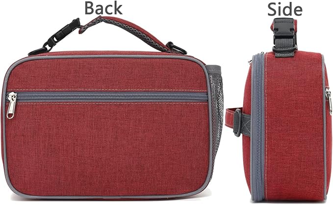 FlowFly Kids Lunch Bag, Durable Insulated School Lunch Box with Shoulder Strap and Bottle Holder, Water-resistant Thermal Small Lunch Cooler Tote for Teen Boys & Girls,Red